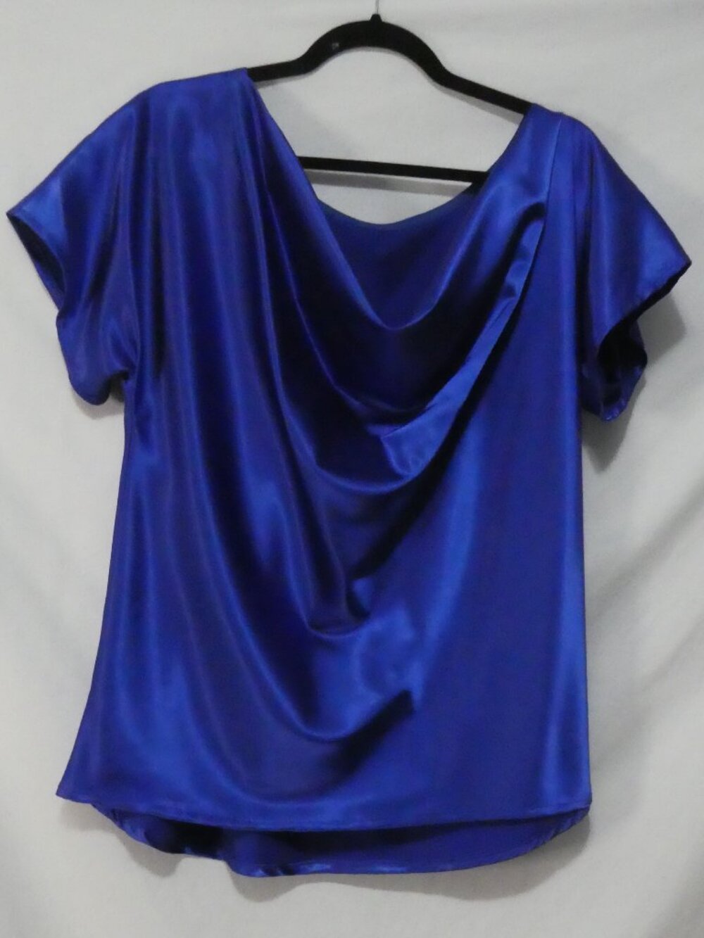 Handmade Cobalt Blue Satin Cowl Neck Draped Blouse P2P 23" measured